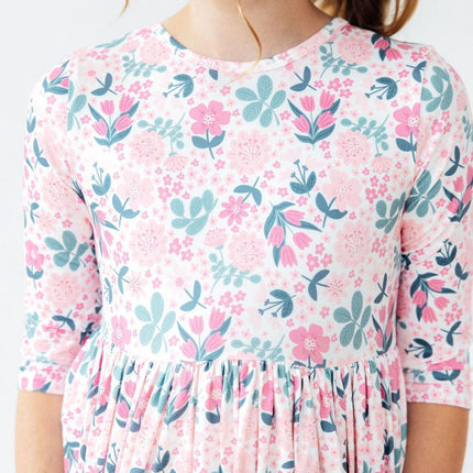Softly Blooming 3/4 Sleeve Pocket Twirl Dress