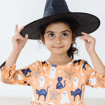 Spooky Kitty 3/4 Sleeve Pocket Twirl Dress