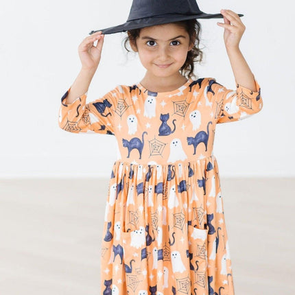 Spooky Kitty 3/4 Sleeve Pocket Twirl Dress