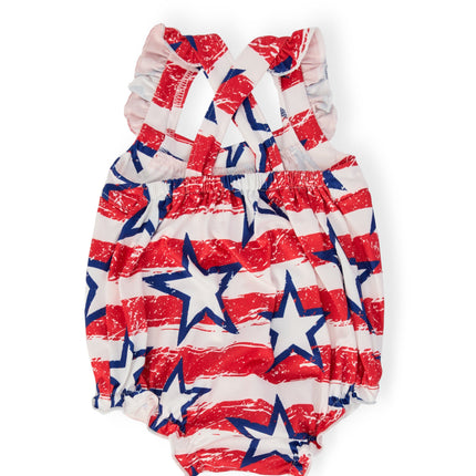 Stars & Stripes Ruffle Cross Back Romper