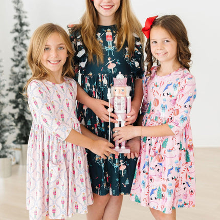 Sugarplum Fairy 3/4 Sleeve Pocket Twirl Dress