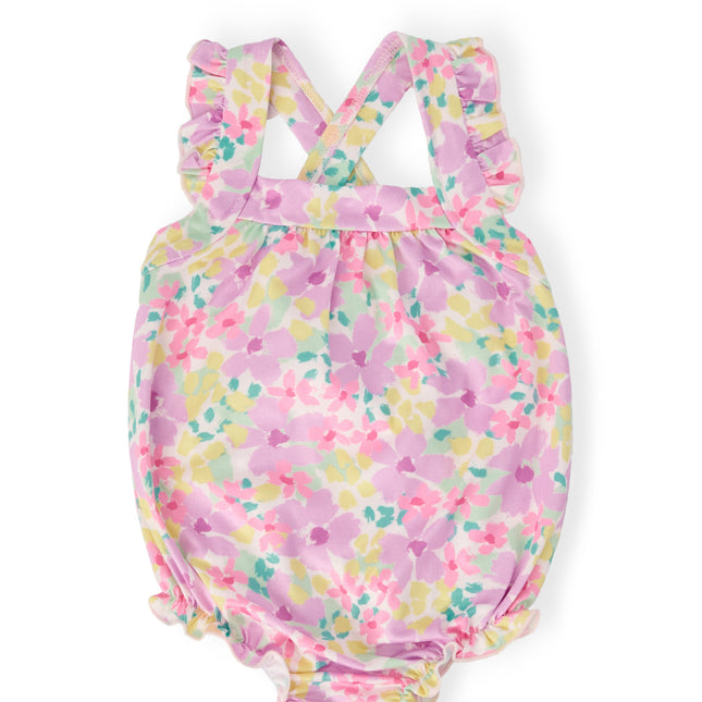 Summer Watercolor Ruffle Cross Back Romper - Dashing Nova