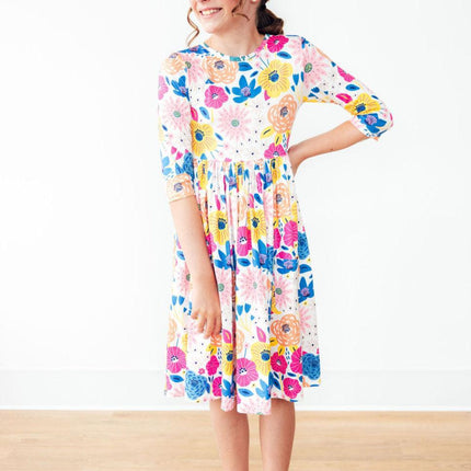SALE Sunshine Floral 3/4 Sleeve Pocket Twirl Dress
