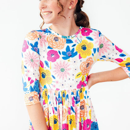 SALE Sunshine Floral 3/4 Sleeve Pocket Twirl Dress