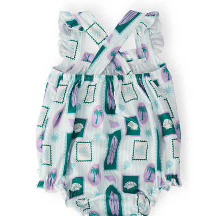 Surfer Girl Ruffle Cross Back Romper