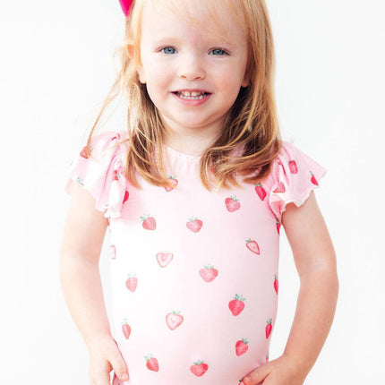 Sweet Strawberries S/S Flutter Sleeve Leotard