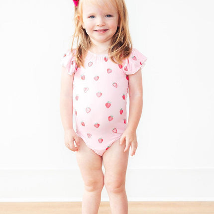 Sweet Strawberries S/S Flutter Sleeve Leotard
