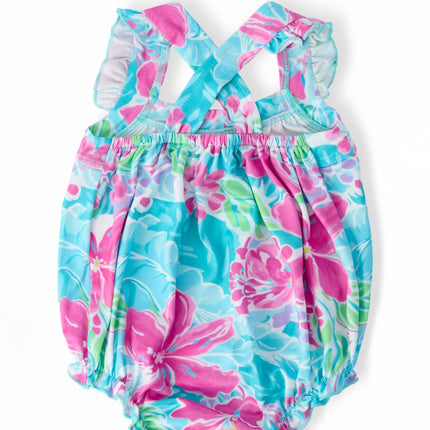 Tropical Punch Ruffle Cross Back Romper