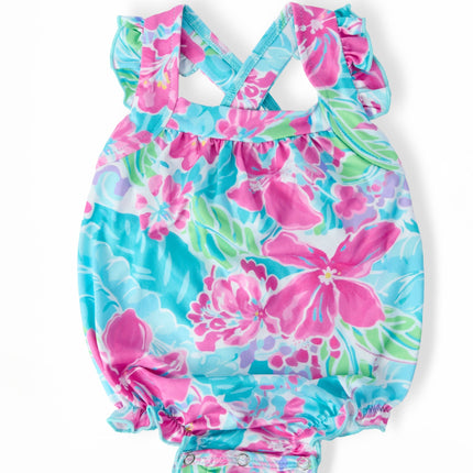 Tropical Punch Ruffle Cross Back Romper