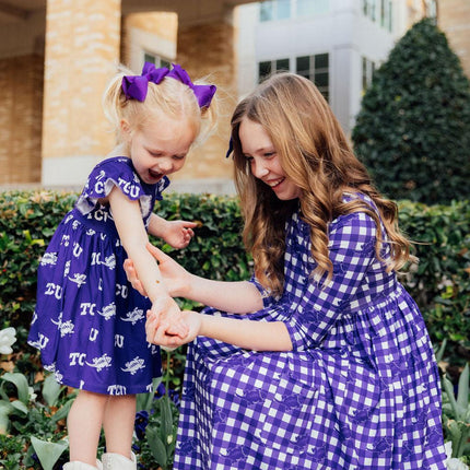 TCU Plaid Frog 3/4 Sleeve Pocket Twirl Dress