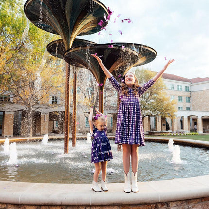 TCU Plaid Frog 3/4 Sleeve Pocket Twirl Dress
