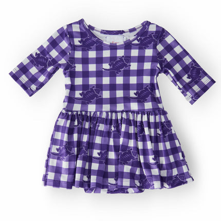 TCU Plaid Frog 3/4 Sleeve Twirl Bodysuit
