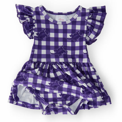 TCU Plaid Frog S/S Flutter Twirl Bodysuit