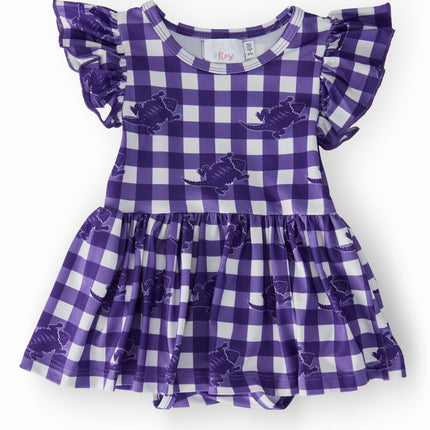 TCU Plaid Frog S/S Flutter Twirl Bodysuit