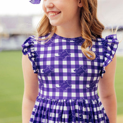 TCU Plaid Frog Flutter Twirl Dress