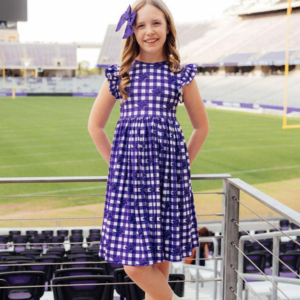 TCU Plaid Frog Flutter Twirl Dress