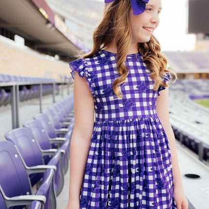 TCU Plaid Frog Flutter Twirl Dress