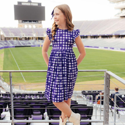 TCU Plaid Frog Flutter Twirl Dress