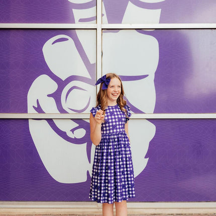 TCU Plaid Frog Flutter Twirl Dress