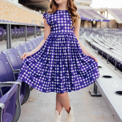 TCU Plaid Frog Flutter Twirl Dress