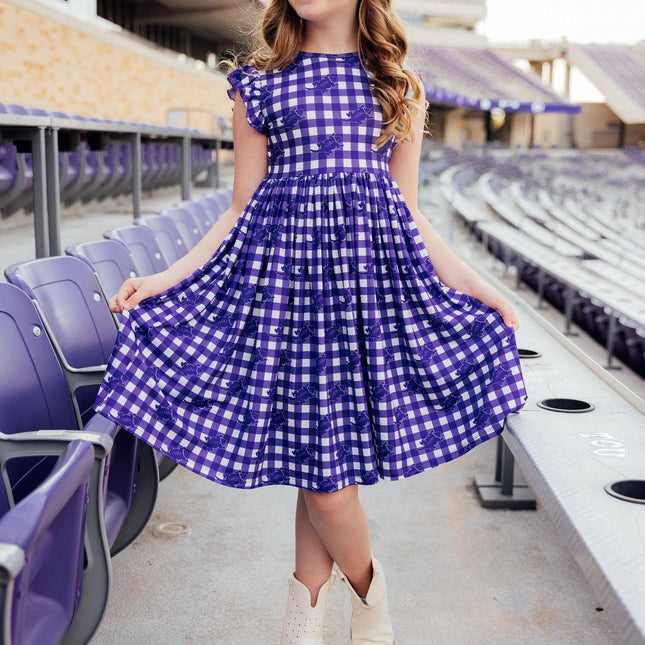 TCU Plaid Frog Flutter Twirl Dress - Dashing Nova