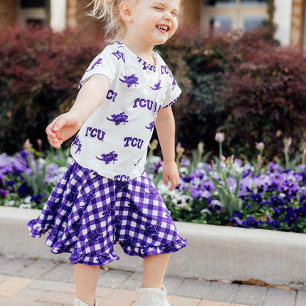 TCU Plaid Frog Ruffle Twirl Skort