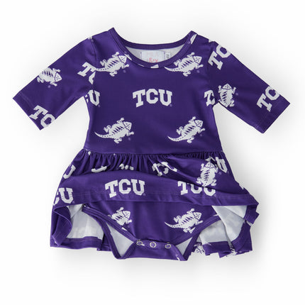 TCU Purple Frog 3/4 Sleeve Twirl Bodysuit