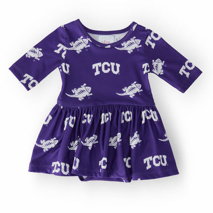 TCU Purple Frog 3/4 Sleeve Twirl Bodysuit