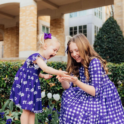 TCU Purple Frog Flutter Twirl Dress