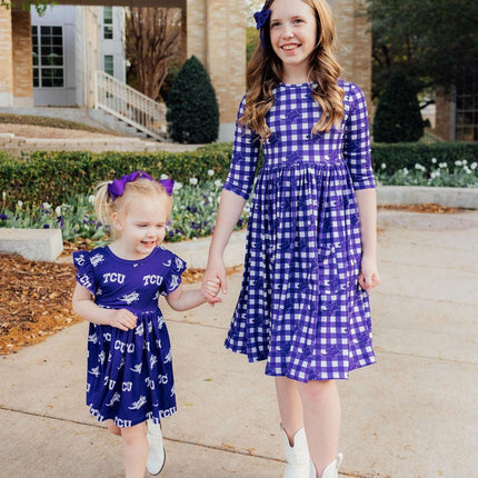 TCU Purple Frog Flutter Twirl Dress