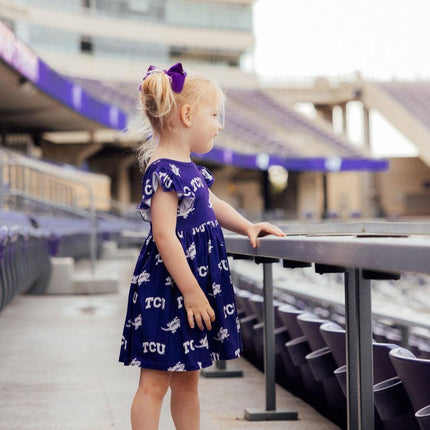 TCU Purple Frog Flutter Twirl Dress