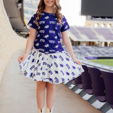 TCU Purple Frog Ruffle Pocket Tee