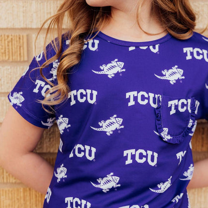 TCU Purple Frog Ruffle Pocket Tee