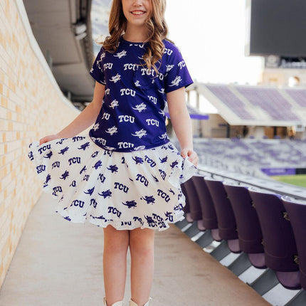 TCU Purple Frog Ruffle Pocket Tee