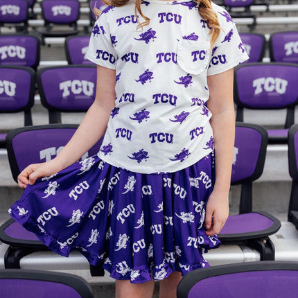 TCU Purple Frog Ruffle Twirl Skort