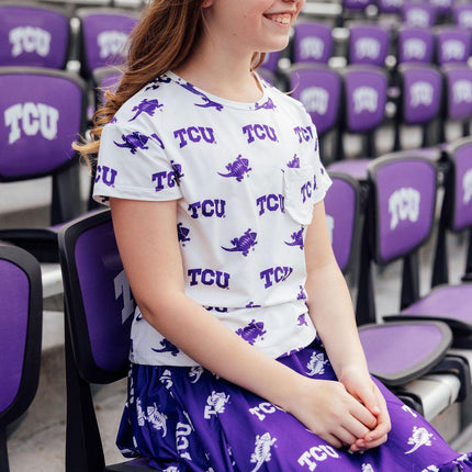 TCU Purple Frog Ruffle Twirl Skort