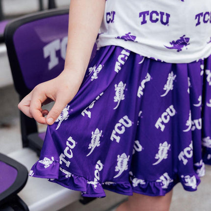 TCU Purple Frog Ruffle Twirl Skort
