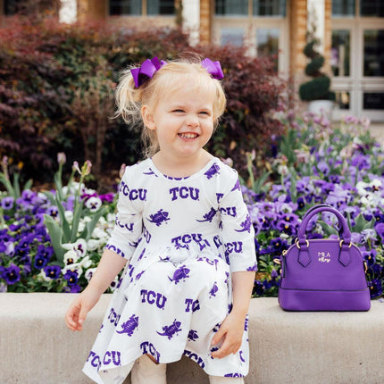 TCU White Frog 3/4 Sleeve Pocket Twirl Dress