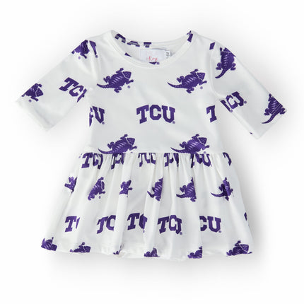 TCU White Frog 3/4 Sleeve Twirl Bodysuit