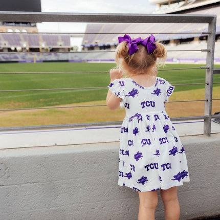 TCU White Frog Flutter Twirl Dress