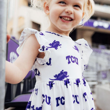 TCU White Frog Flutter Twirl Dress