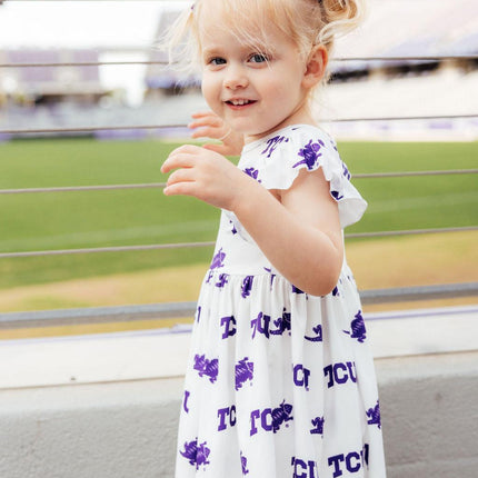 TCU White Frog Flutter Twirl Dress