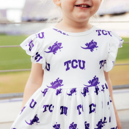TCU White Frog Flutter Twirl Dress