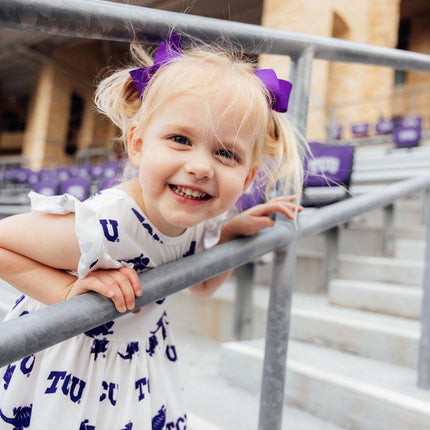 TCU White Frog Flutter Twirl Dress