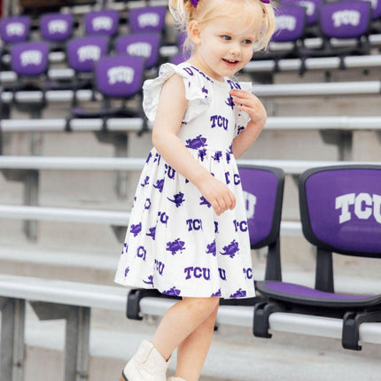 TCU White Frog Flutter Twirl Dress