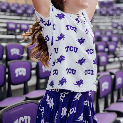 TCU White Frog Ruffle Pocket Tee