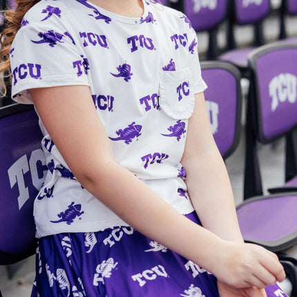 TCU White Frog Ruffle Pocket Tee