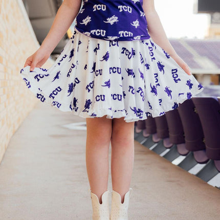 TCU White Frog Ruffle Twirl Skort
