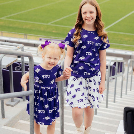 TCU White Frog Ruffle Twirl Skort
