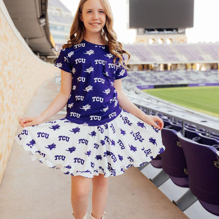 TCU White Frog Ruffle Twirl Skort